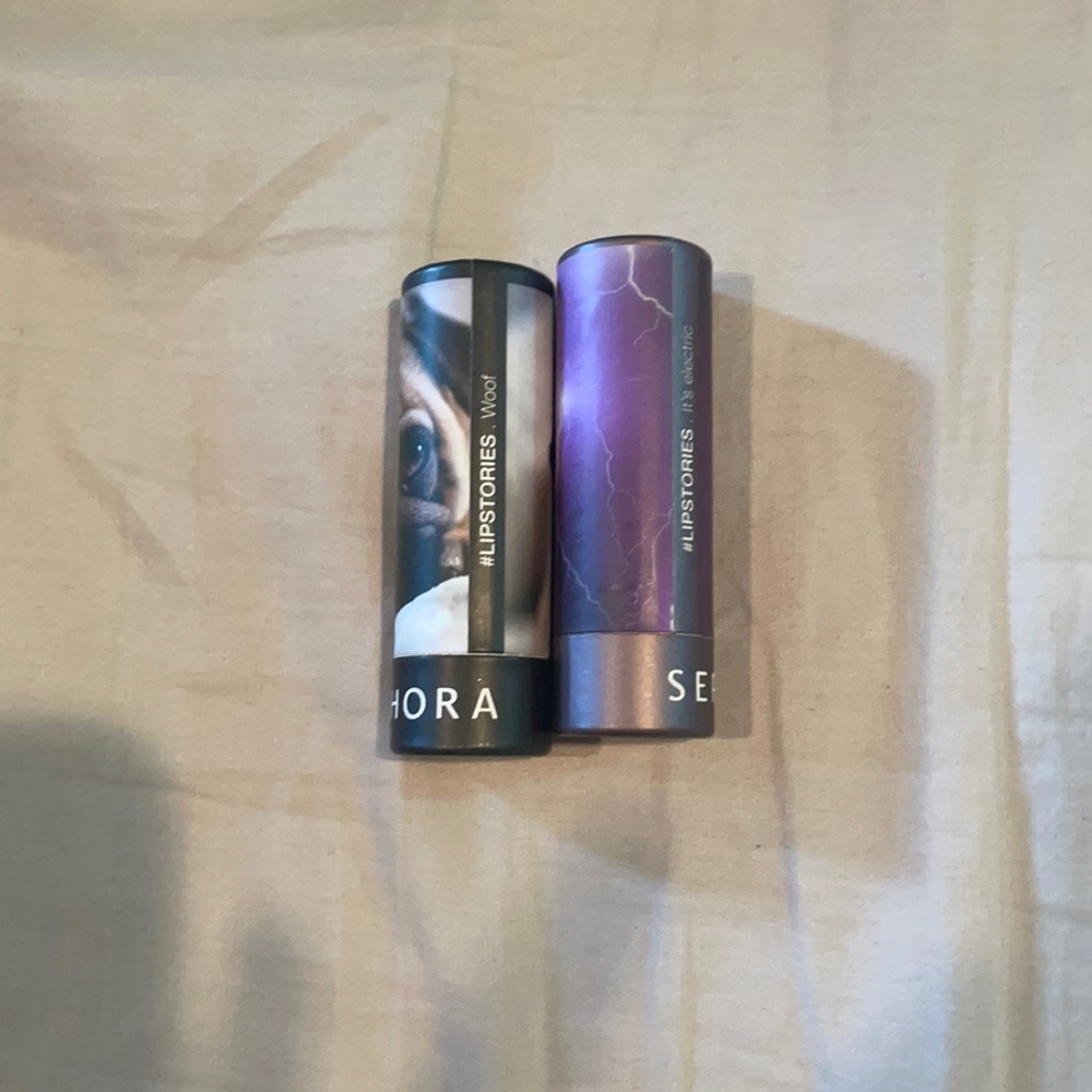 Lipstick black one is matte and purple is shiny